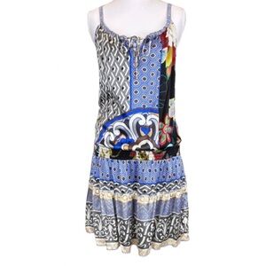 Hale Bob ‘Cabana’ Silk Tie Neck Mini Dress S Rhinestone Back Resort Y2K NEW
